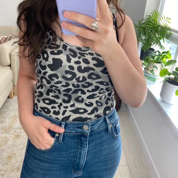 Zara Gray Animal Print Bodysuit Tank Size Small - Picture 2 of 6